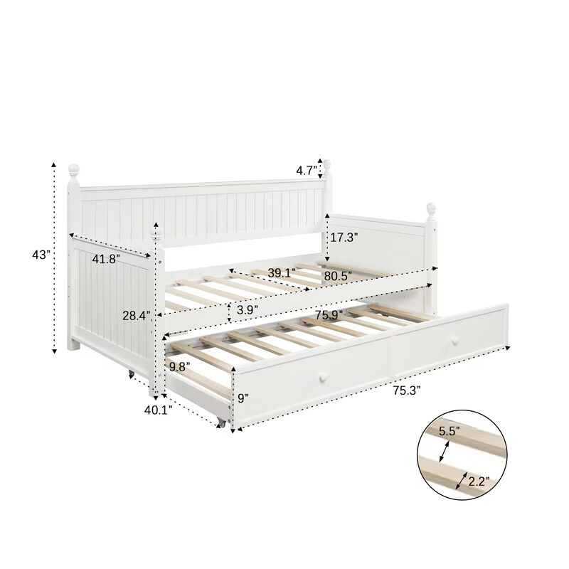 Merax Twin Size Wood Daybed with Twin Size Trundle