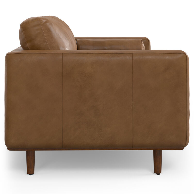 Morrison 89 inch Wide Mid-Century Modern Sofa in Caramel Brown Top Grain Genuine Leather