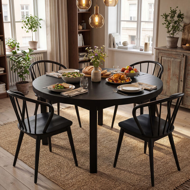 Set of 4 Windsor Dining Chairs with Spindle Backrest and Wood Frame