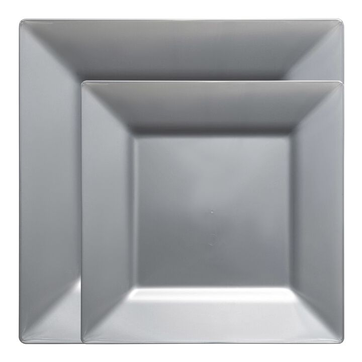 Silver Square Plastic Plates Dinnerware Value Set (40 Sets)