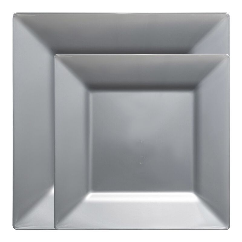 Silver Square Plastic Plates Dinnerware Value Set (40 Sets) image number 0