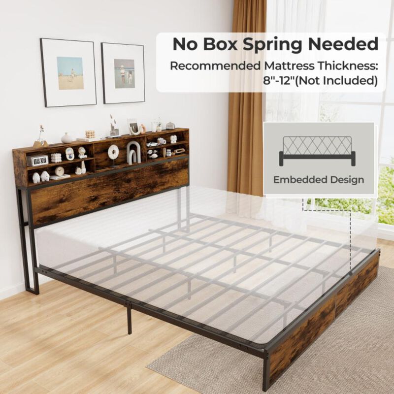 Hivvago Bed Frame with Storage Headboard Industrial Metal Platform Bed