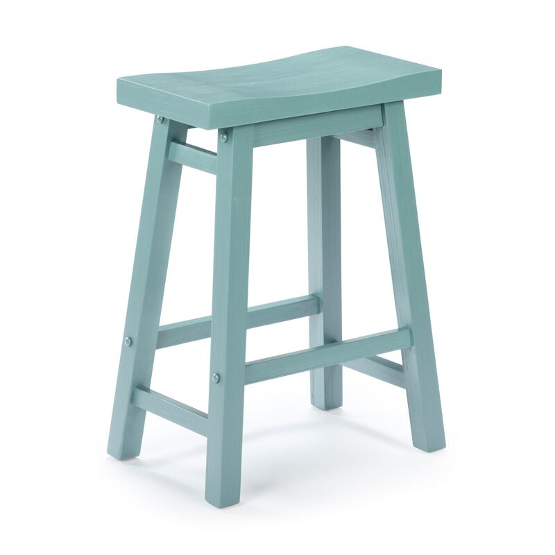 Amber Counter Height Stool, Saddle Seat, Light Blue Acacia Wood Frame image number 0