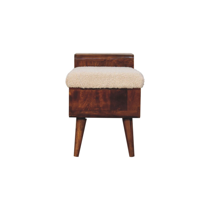 35" Cream and Chestnut Boucle and Solid Wood Upholstered Bench image number 4