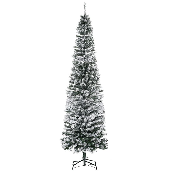 7.5 ft Tall Unlit Snow-Flocked Slim Artificial Christmas Tree with Realistic Branches and 738 Tips