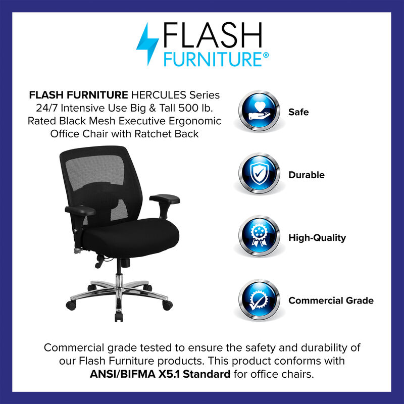 Flash Furniture 500 lb. Rated Black Mesh Executive Office Chair with Ratchet Back image number 3
