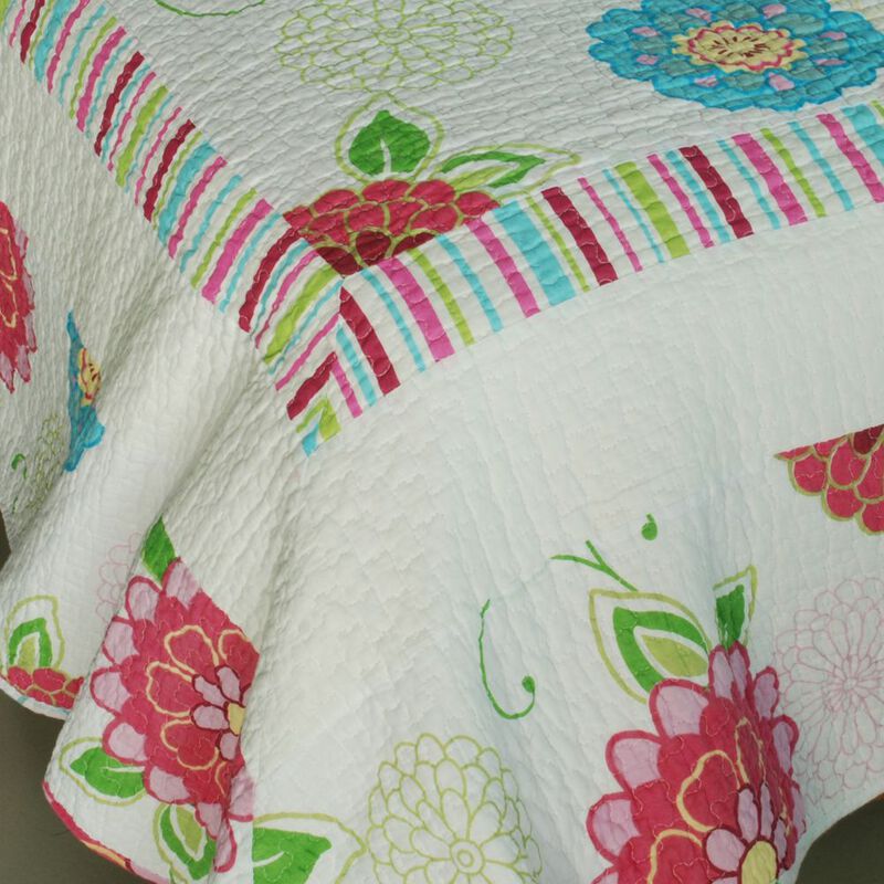 Pink Fairy Tale Queen Size 3PC Cotton Quilted Printed Patchwork Style Bedding Set image number 2