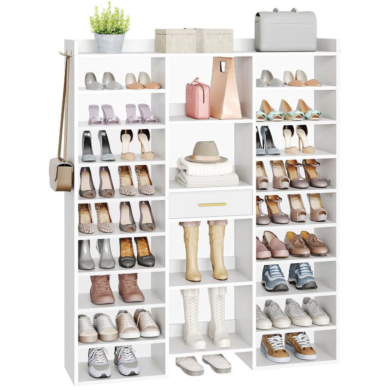 10-Tier Shoe Storage Rack with Fabric Drawer and Wooden Cubbies image number 3