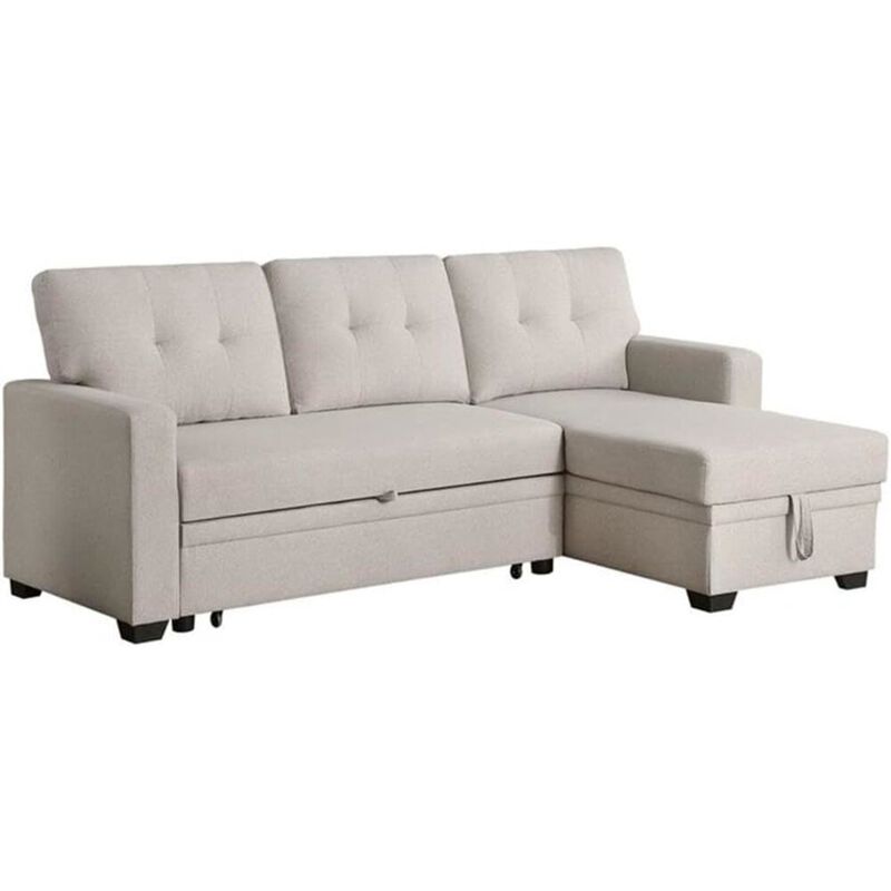 CP HomeDecor Devion Furniture Polyester Fabric Reversible Sleeper Sectional Sofa-Beige