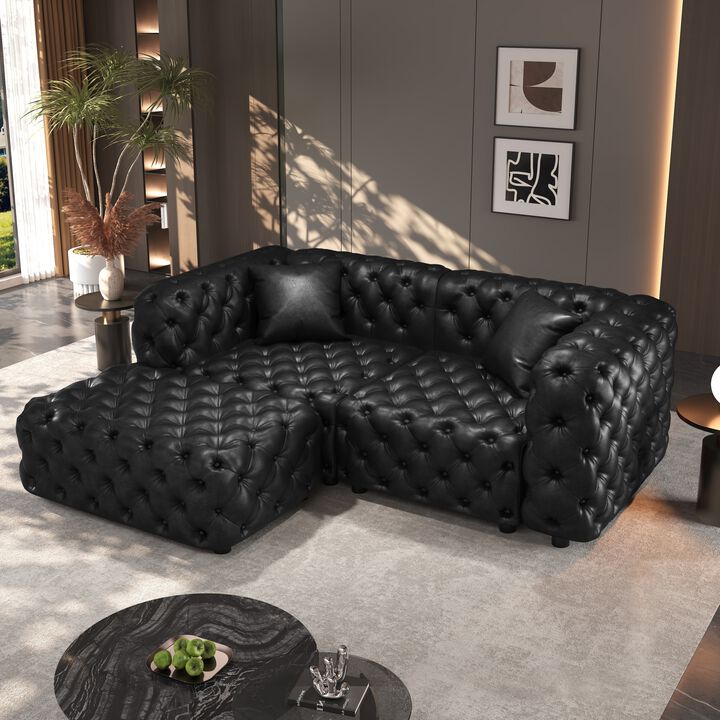 Whisen 77" Modern Modular Sofa with 1 Ottoman, Faux Leather Upholstered, for Living Room