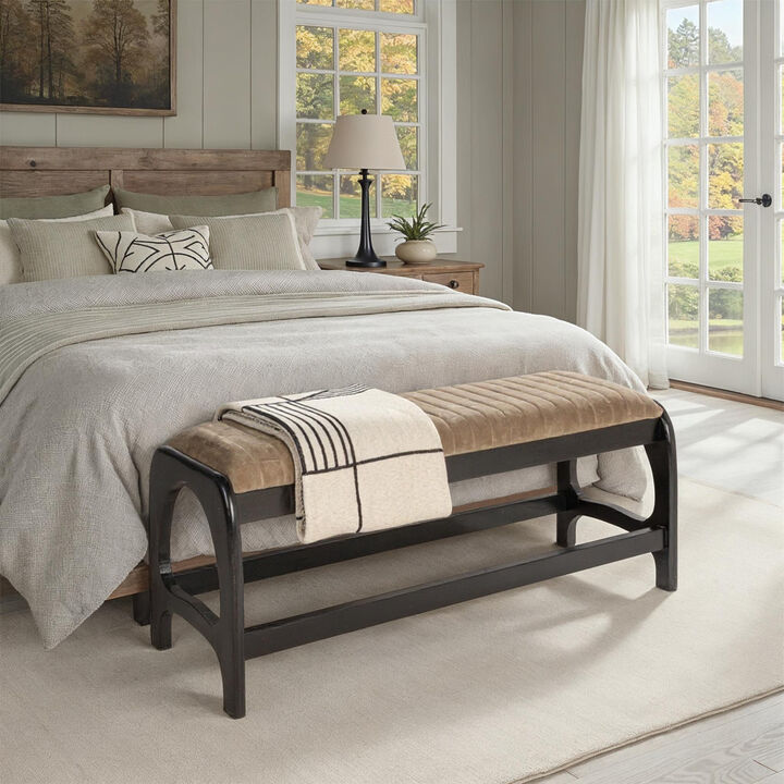 Mango Wood Arch Bench with Boucle Seat