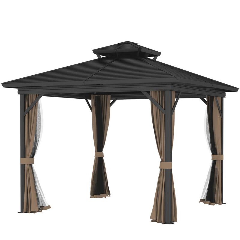 Hivvago Outdoor 10x10 Hardtop Gazebo with Curtains Included image number 0