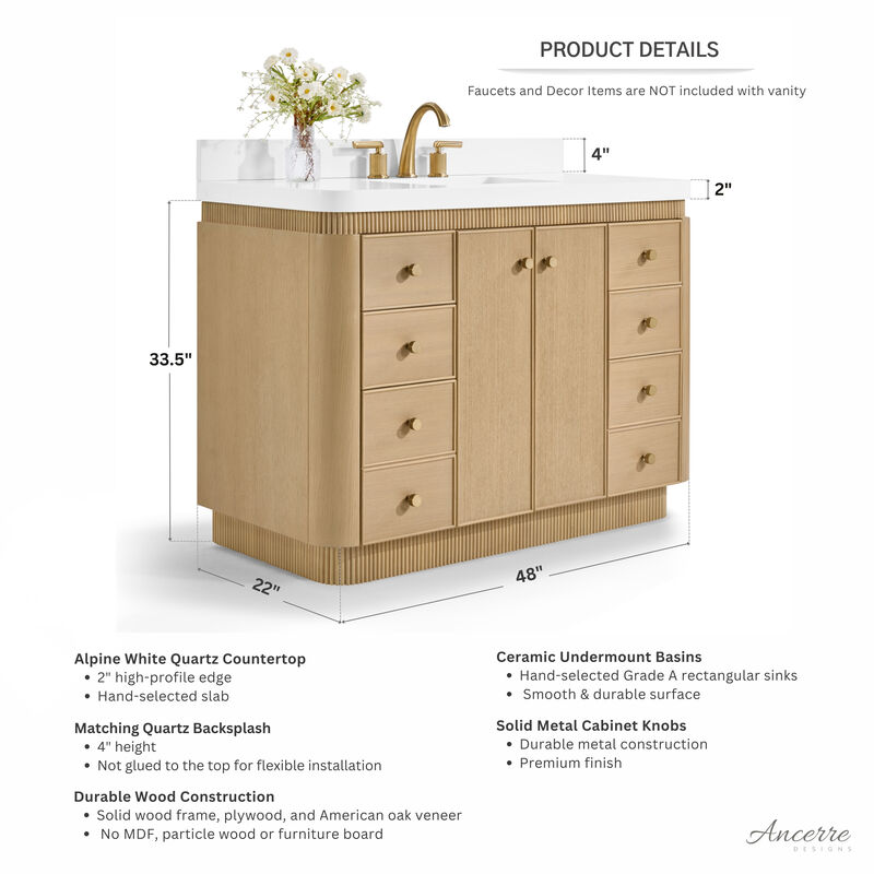 Aston 48 inch Bath Vanity Set in American Oak Finish with Alpine White Quartz Top image number 1