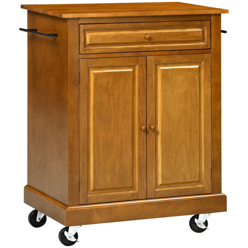 Brown Kitchen Island: Modern Rolling Cart with Drawer & Towel Racks