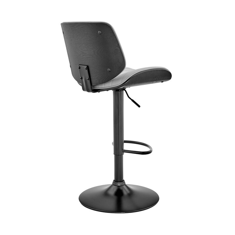 Brock Adjustable Gray Faux Leather and Walnut Wood Stool with Black Base image number 3