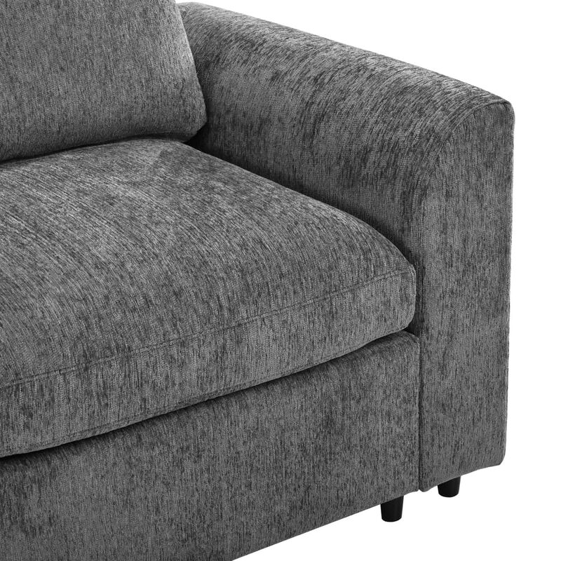 Chenille 3 seater sofa, U style deep seat couch with throw pillow, Contemporary living room sofa with solid wood frame image number 8