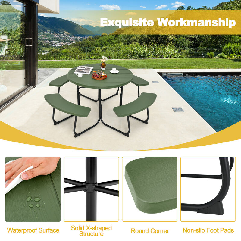 8-Person Outdoor Picnic Table and Bench Set with Umbrella Hole