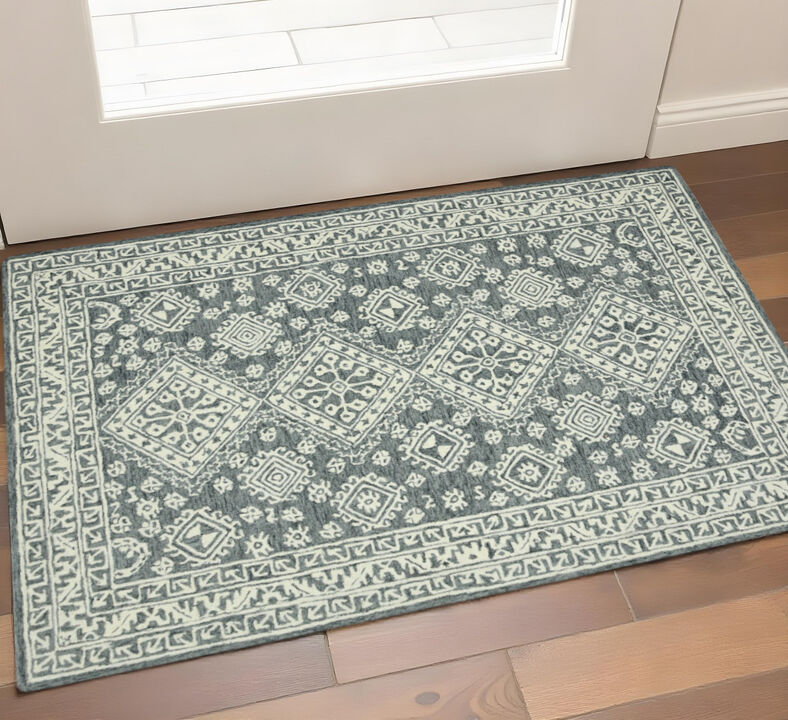 HomeRoots Wool Oriental Hand Hooked Area Rug