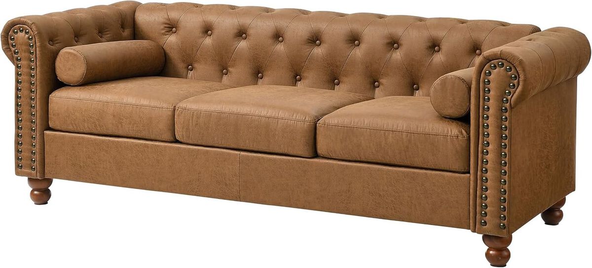 ShipItFurniture Two-Piece Air Leather Chesterfield Sofa and Club Chair Set, Brown