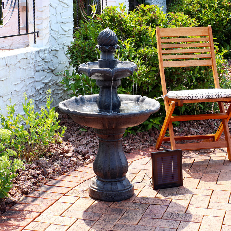 Sunnydaze Resin Outdoor 2-Tier Solar Water Fountain with Battery