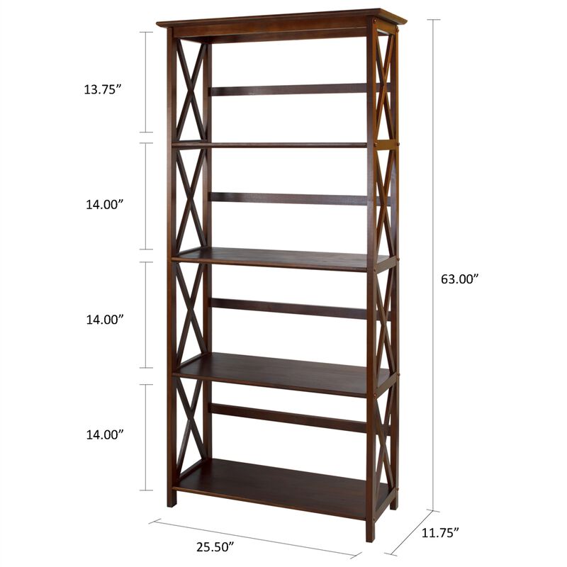 Montego 5-Shelf Bookcase-Walnut