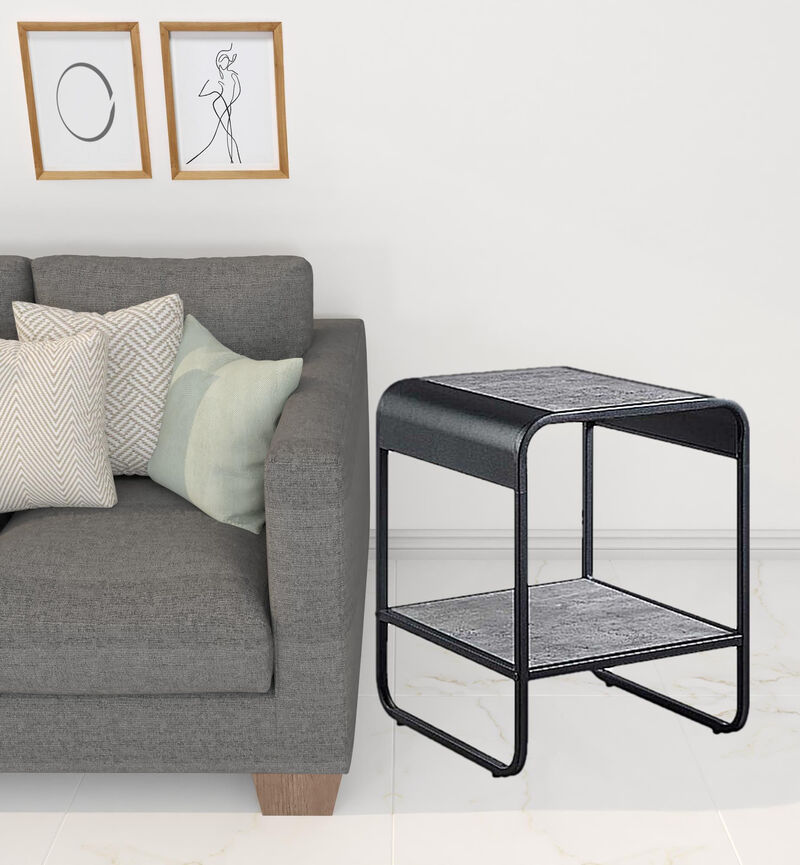 Rectangular End Table with Wood Top and Metal Legs, Open Shelf for Extra Storage