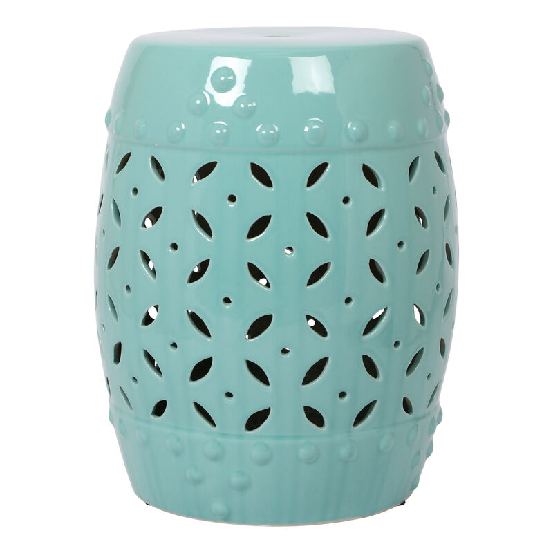 11" x 17" Glazed Ceramic Drum Stool - Indoor/Outdoor Side Table - Accent Garden Stool