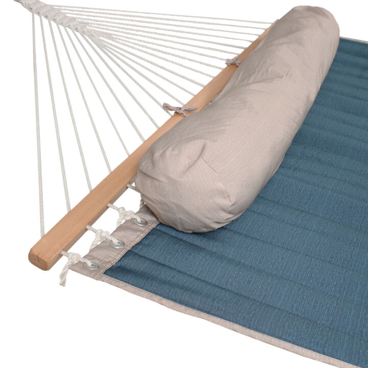 Sunnydaze Large Quilted Hammock with Spreader Bars and Pillow - Tidal Wave