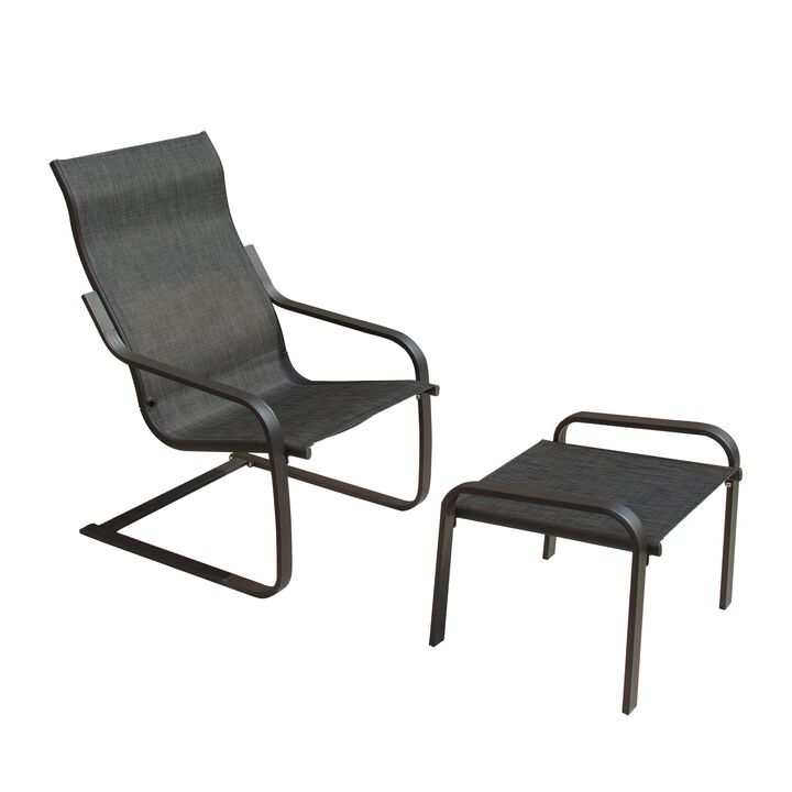 CLIHOME Outdoor Patio Spring Motion Armchair with Ottoman Footstool