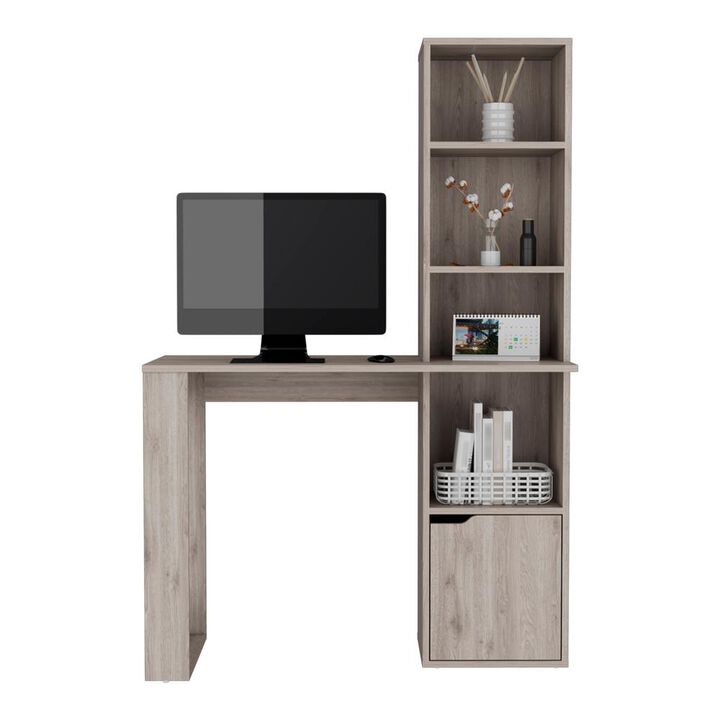 Ripley Writing Desk With Bookcase and Cabinet, Light Gray