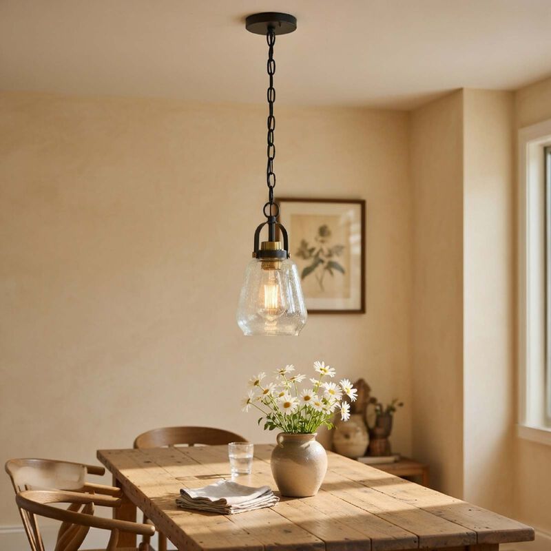 Lantern Accent Ceiling Pendant Light, Clear Glass Shade, 13 Inch Black image number 1