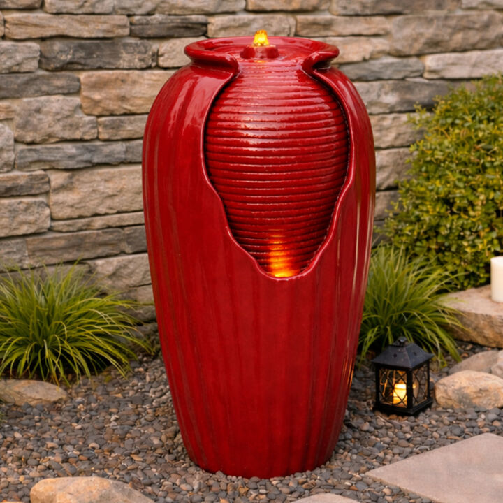 Modern Vase Water Fountain with LED, Red