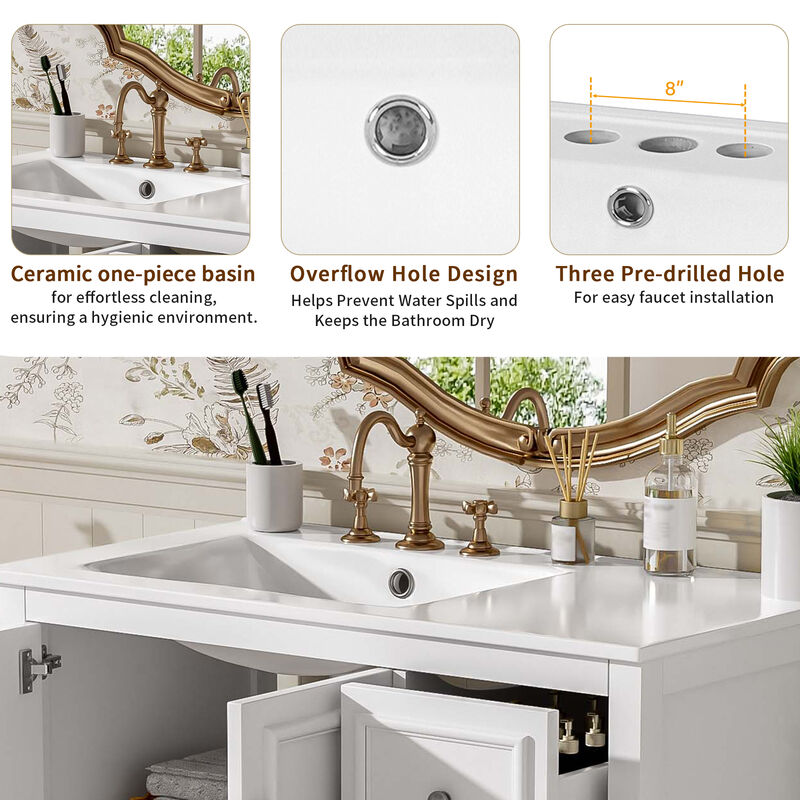 TATEUS 36-Inch Transitional Bathroom Vanity Ceramic Sink image number 4