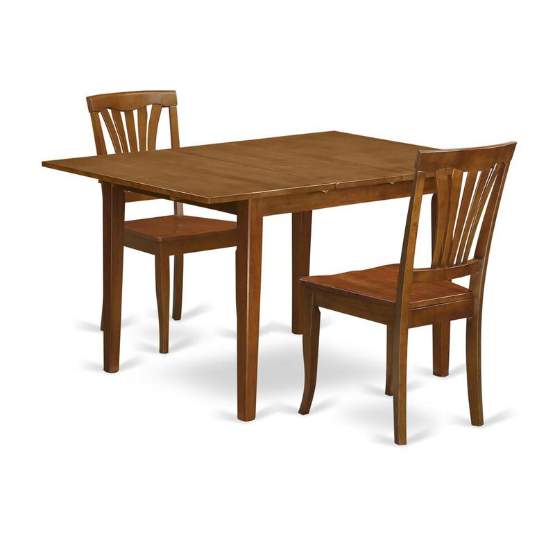 3 Pc Milan Kitchen Table offering Leaf and 2 Wood Kitchen Chairs in Saddle Brown