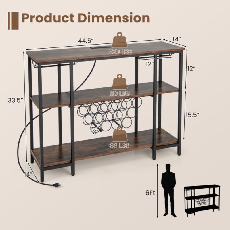 Hivvago Industrial Wine Rack Wine Bar Cabinet with Storage Shelves