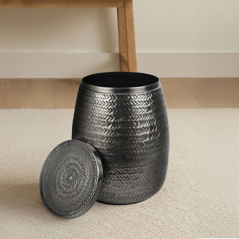 Jasper 15" Modern Rustic Arrow-Hammered Metal Drum Storage Side Table with Lid