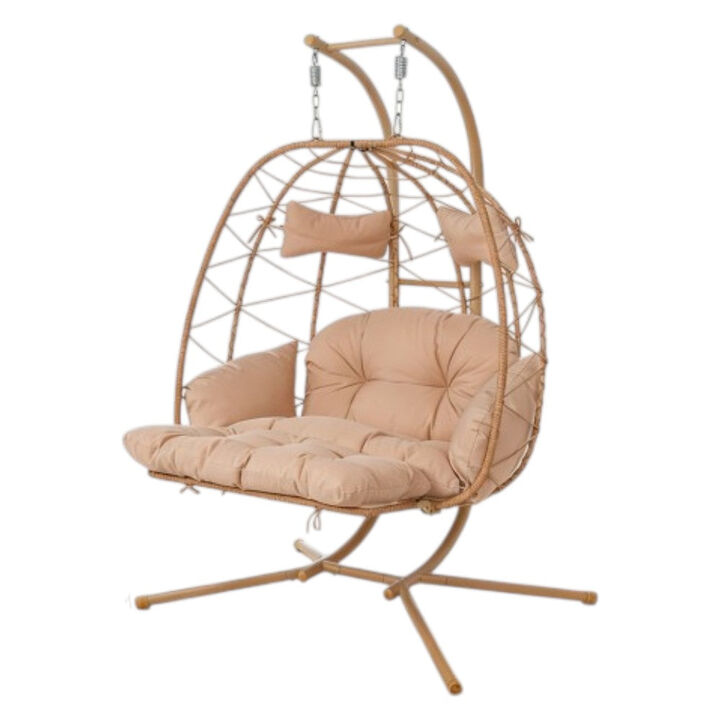 Hivvago Double Hanging Egg Chair with Stand & Cushions