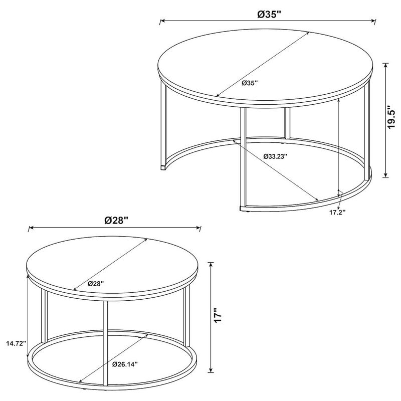 Coaster Co. of America Lainey 2-piece Round Faux Marble Nesting Coffee Table Grey