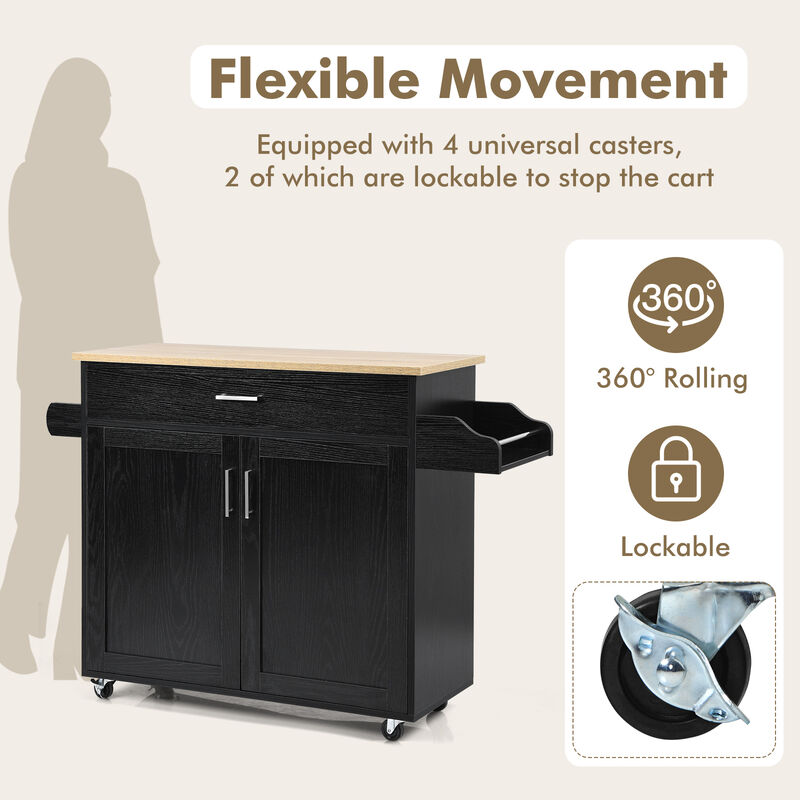 Rolling Kitchen Island Cart with Towel and Spice Rack