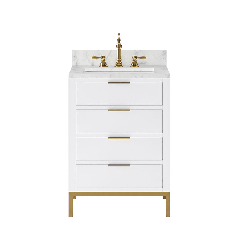 Bristol 24 In. Single Sink Carrara White Marble Countertop Bath Vanity in Pure White