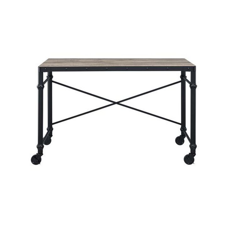 Writing Desk with Casters and Nail Accents, Black
