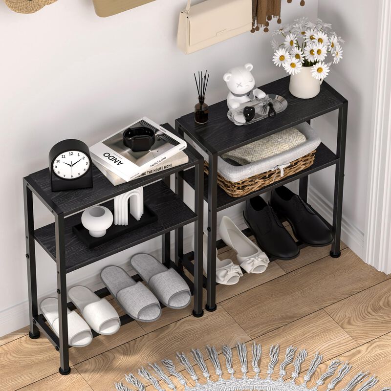 Narrow Side Table for Small Space, 2-Tier Small End Table with Shelf Holder, Slim Nightstand, Skinny Snack Couch Table in Living