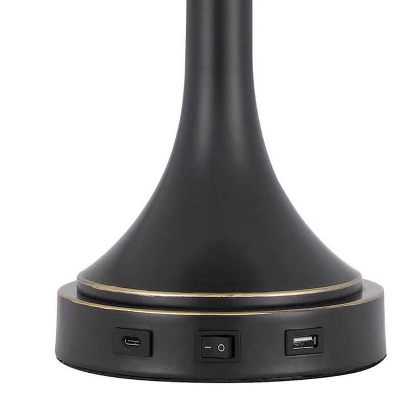 Emma 22 Inch Modern Desk Lamp, 2 USB, 1Type C Charging Port, Dark Bronze-Benzara