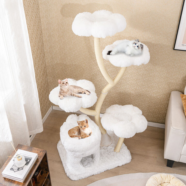 Freestanding Cat Tower with Flower Platforms and Sisal Scratching Posts