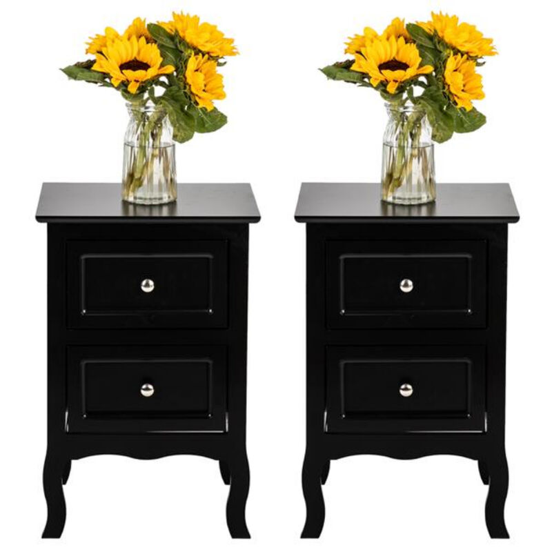 2-Piece Country Style Two-Tier Nightstands Large Bedside Tables with Storage image number 2