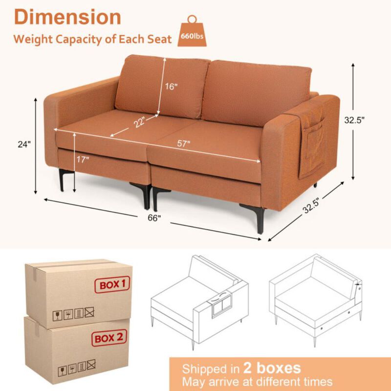 Modern Loveseat Sofa Couch with Side Storage Pocket and Padded Sponge Seat Cushions for Living Room image number 3