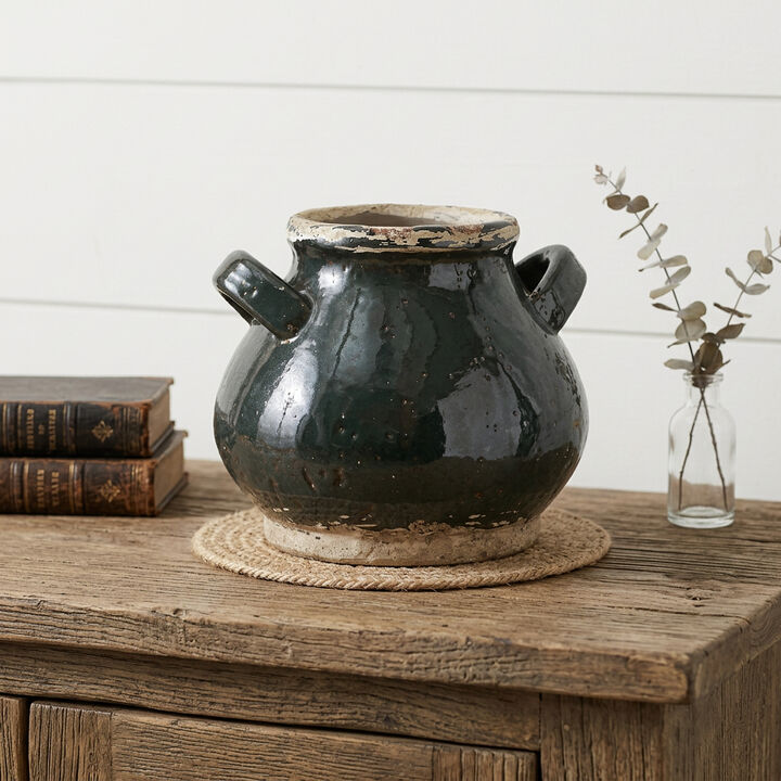 HomeRoots 7" Dark Green And Sand Terracotta Round Jug Vase