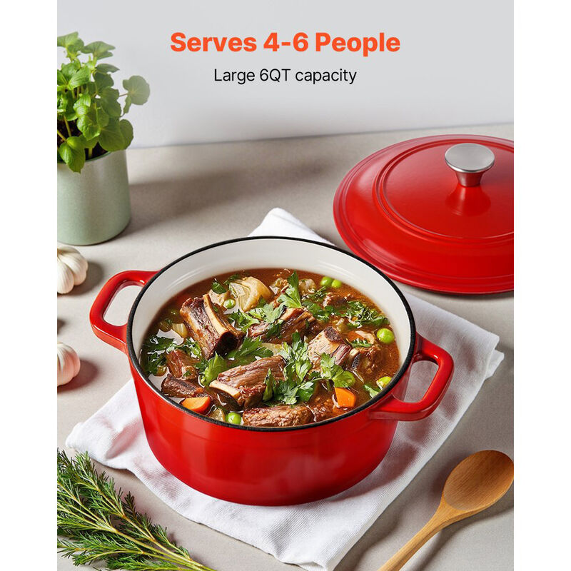 Enameled Cast Iron Dutch Oven with Lid, 6 Quart Cooking Pot for Roasting, Braising & Bread-Red image number 6