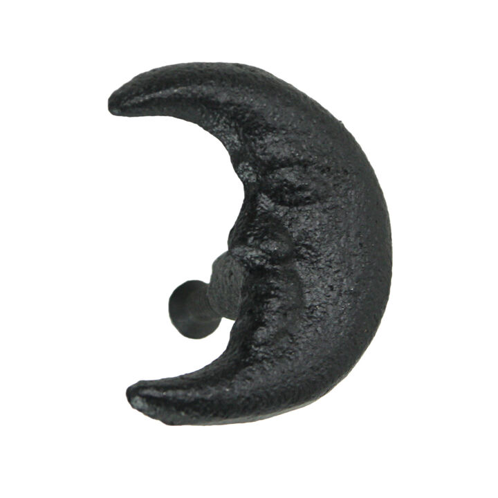 Set of 6 Black Cast Iron Crescent Moon Face Drawer Pulls - Unique Celestial Decorative Knobs for Gothic Charm, 2 Inches High - Enchanting Cabinet and Drawer Enhancements