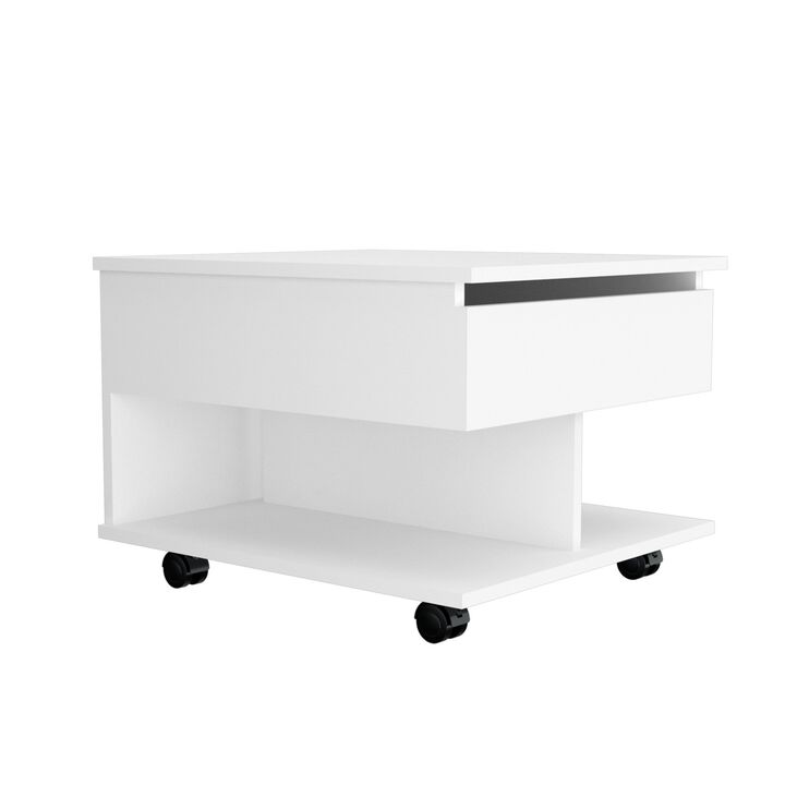 Homezia 22" White Manufactured Wood Rectangular Lift Top Coffee Table With Drawer